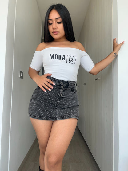 MB047 () | Falda Short Gris Brillos | Menina