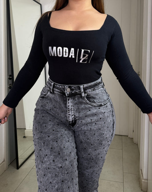 MB049-1  | Jeans Wide Leg Brillos Gris | Menina