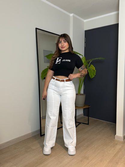 MB2003 (T2) | Wide Leg Blanco Lienal Con Cinturon | Menina