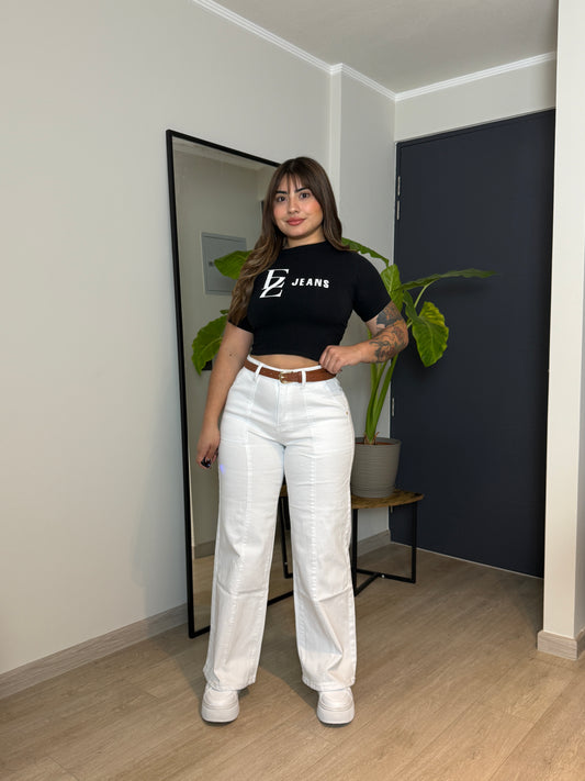 MB2003 (T2) | Wide Leg Blanco Lienal Con Cinturon | Menina