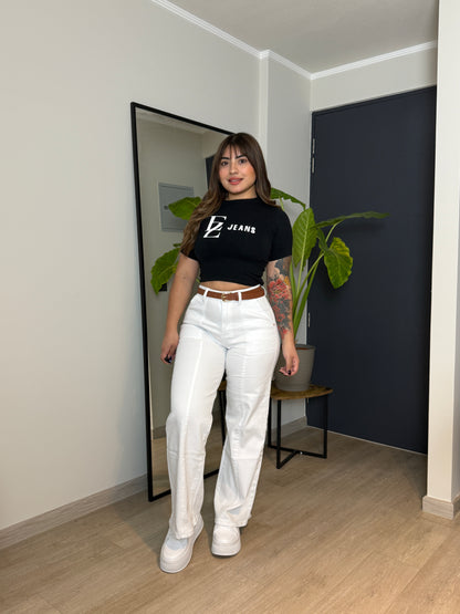 MB2003 (T2) | Wide Leg Blanco Lienal Con Cinturon | Menina