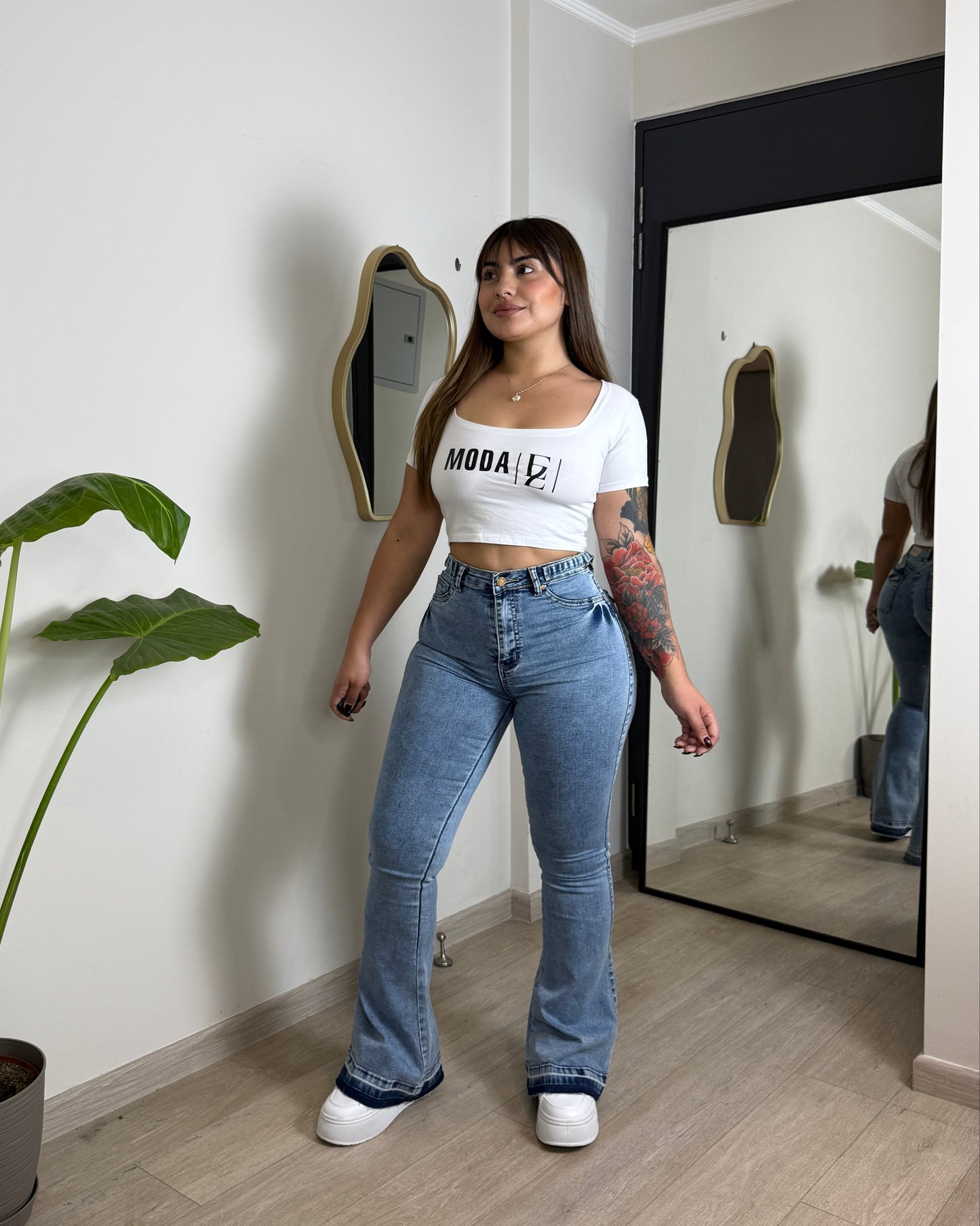 MB2005-1 (S5) | Flare Celeste Ajuste CIntura Bolsillo Tapa | Menina