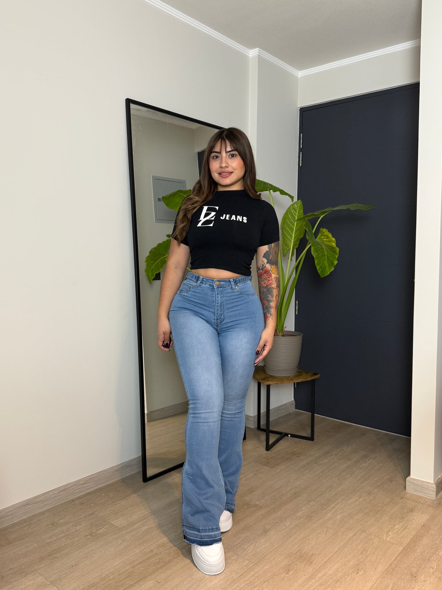 MB2005 (K6) | Flare Azul Claro Focalizado Con Ajuste Cintura | Menina