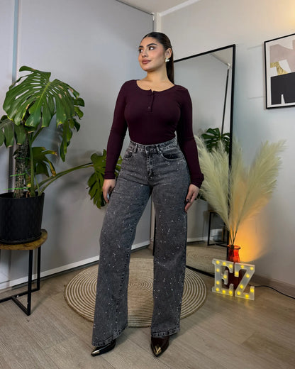 MB2054-3 (C3) | Wide Leg Gris Full Brillos | Menina