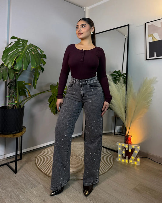 MB2054-3 (C3) | Wide Leg Gris Full Brillos | Menina