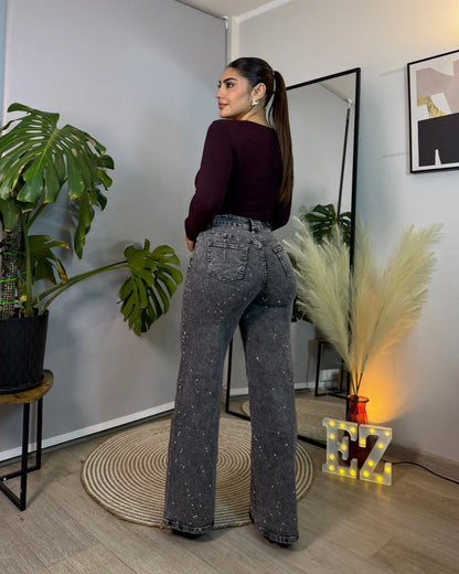 MB2054-3 (C3) | Wide Leg Gris Full Brillos | Menina