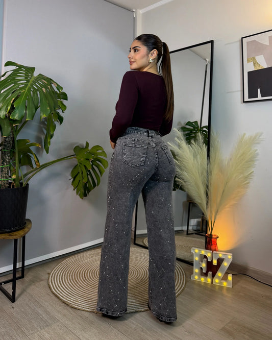 MB2054-3 (C3) | Wide Leg Gris Full Brillos | Menina