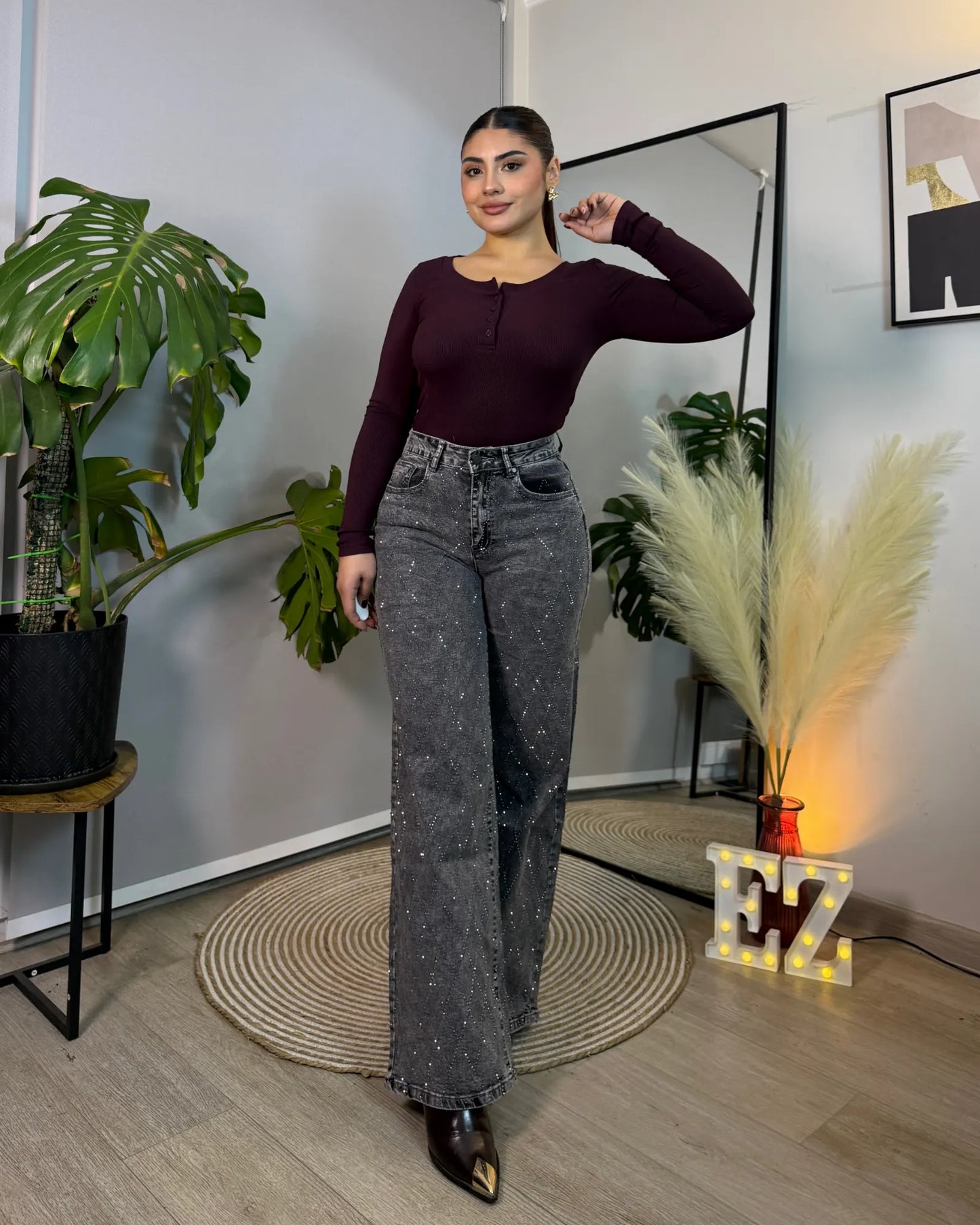 MB2054-3 (C3) | Wide Leg Gris Full Brillos | Menina