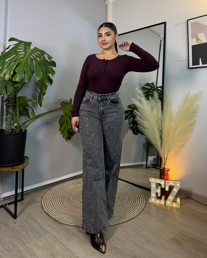 MB2054-3 (C3) | Wide Leg Gris Full Brillos | Menina