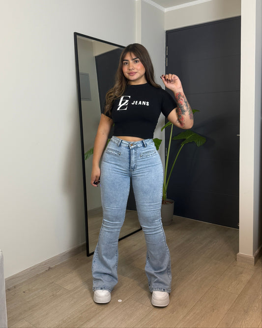 MB2065 (J5) | Flare Celeste Jaspeado Bolsillo Escondido | Menina