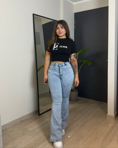 MB2065 (J5) | Flare Celeste Jaspeado Bolsillo Escondido | Menina