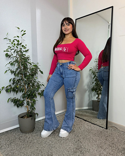 MB2079-1 (M4) | Flare Cargo Bolsillos Cuadrados Celeste | Menina