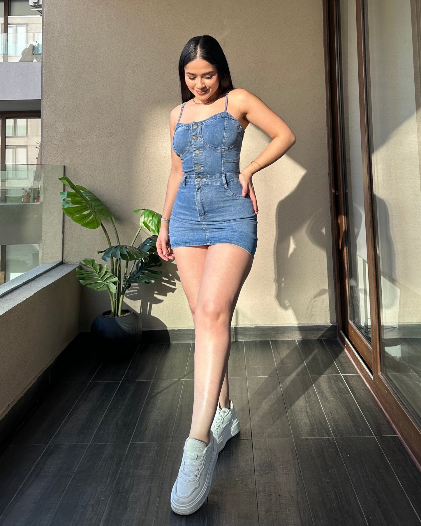 MB420-1 (J1) | Enterizo Falda Short Botones Azul | Menina