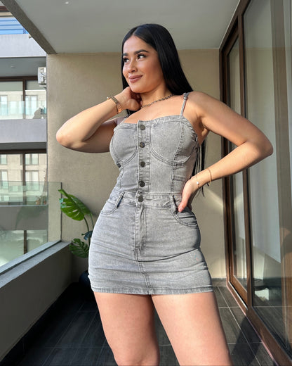 MB420-2 (E3)| Enterito Falda Short Gris | Menina