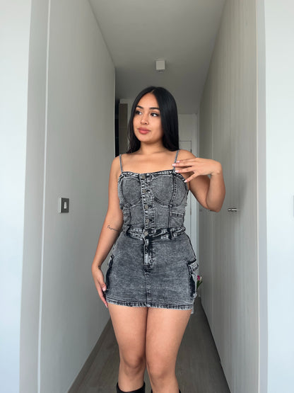 MB421-2 (D2) | Enterizo Falda Short Grafito | Menina