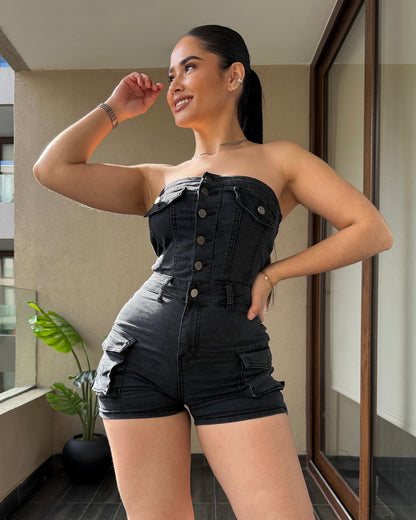 MB426-3 (L7) | Enterizo Short Cargo Grafito | Menina