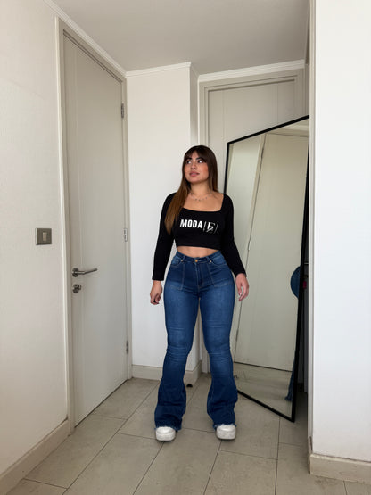 MB441-1 (J4) | Jeans Flare Azul Focalizado | Menina