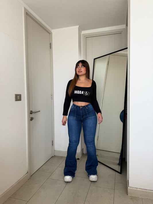 MB441-1 (J4) | Jeans Flare Azul Focalizado | Menina