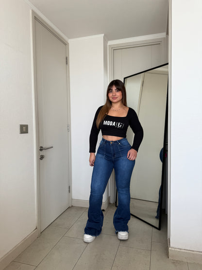 MB441-1 (J4) | Jeans Flare Azul Focalizado | Menina