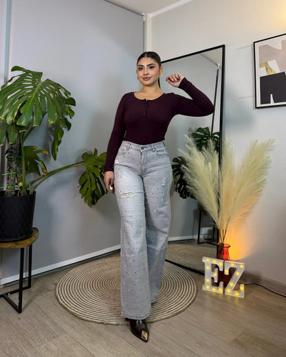 MB7007-2 (D3) | Wide Leg Gris Brillos | Menina