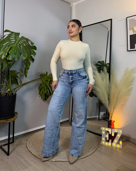 MB7007 (C5) | Wide Leg Celeste Jaspeado Brillos | Menina