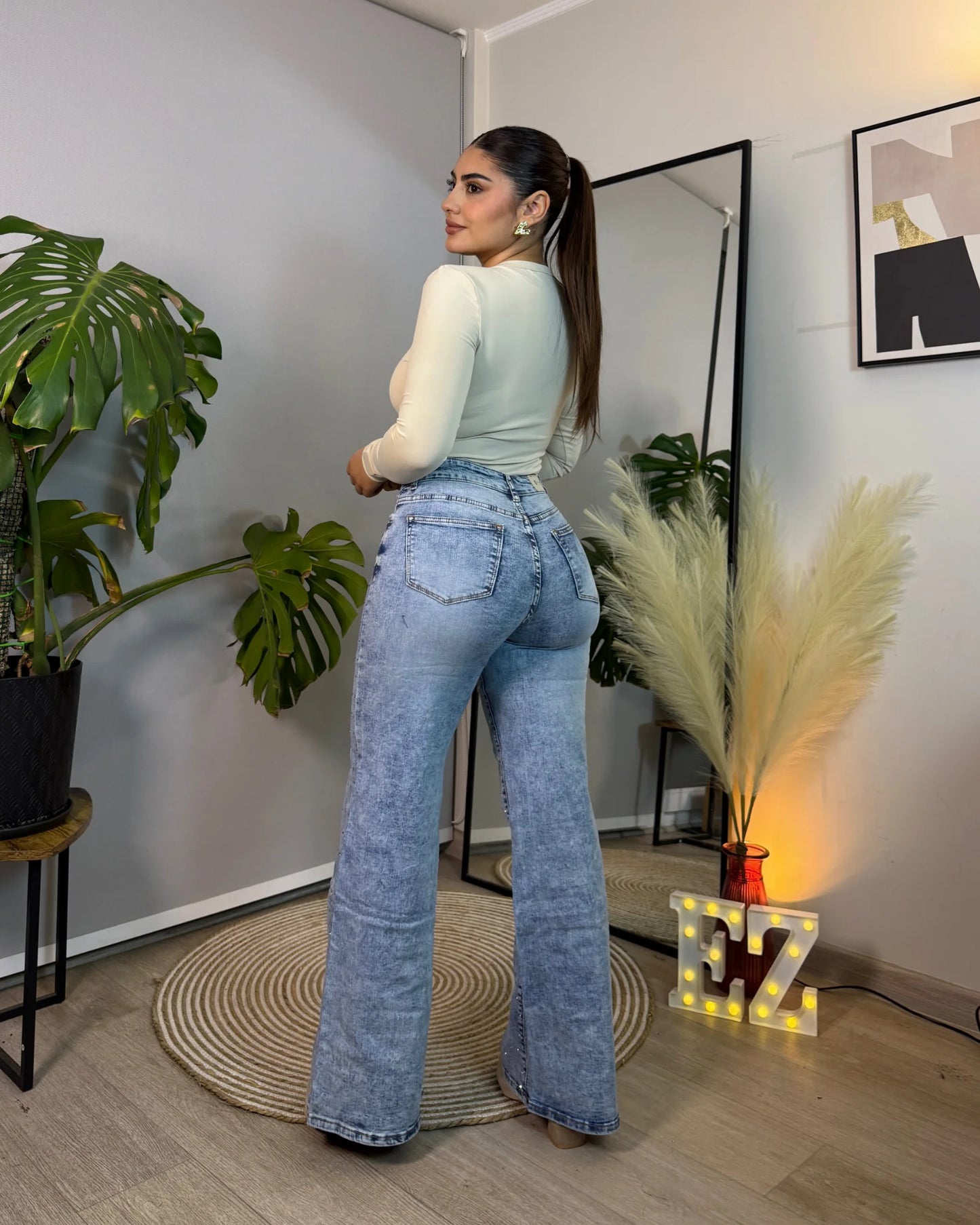 MB7007 (C5) | Wide Leg Celeste Jaspeado Brillos | Menina