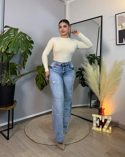 MB7007 (C5) | Wide Leg Celeste Jaspeado Brillos | Menina