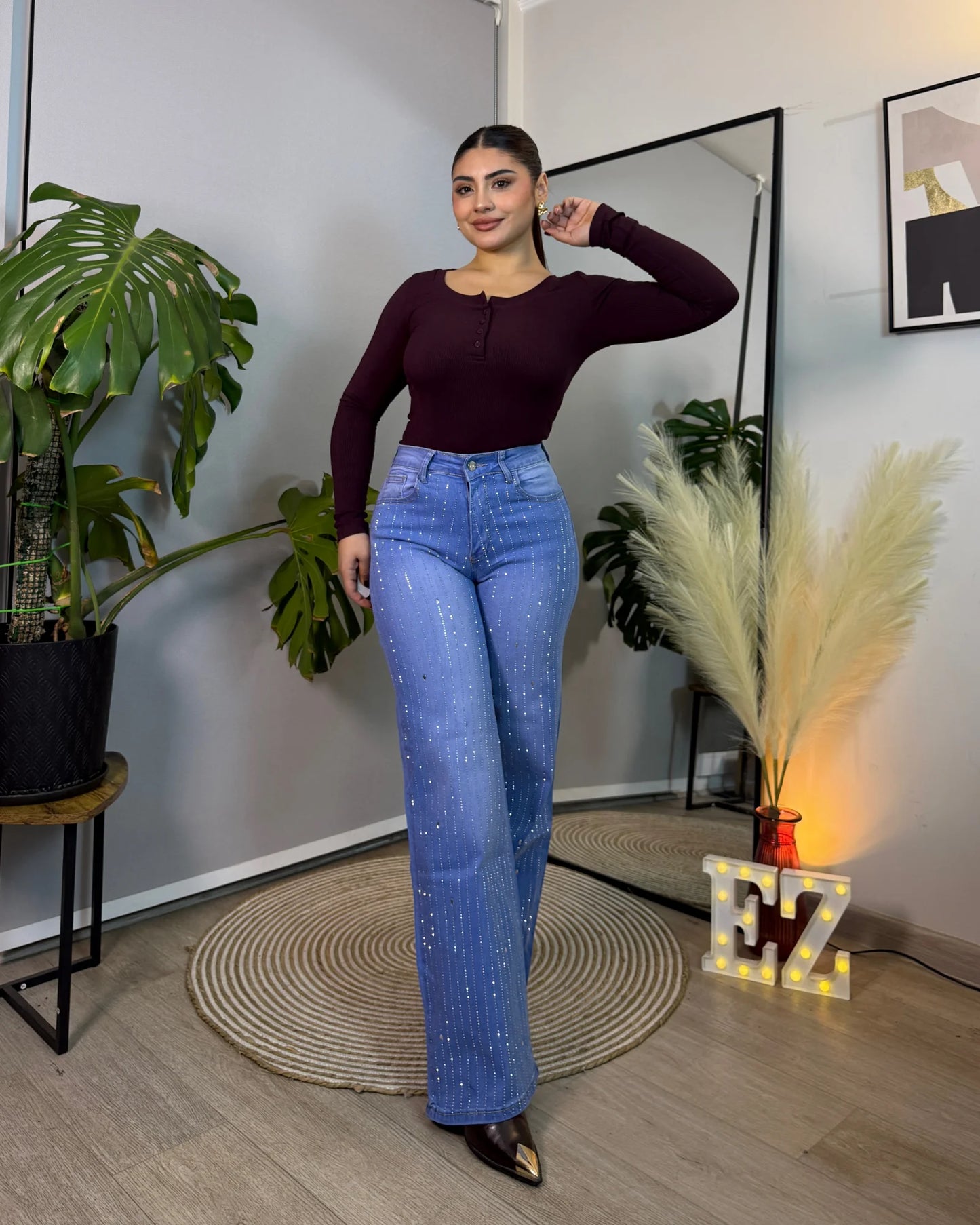 MB7037-2  | Wide Leg Azul Focalizado Full Brillos | Menina