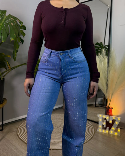 MB7037-2  | Wide Leg Azul Focalizado Full Brillos | Menina