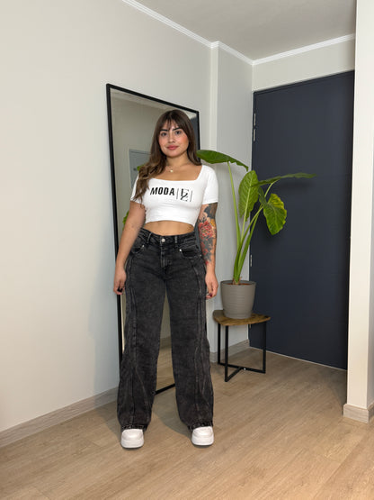 MB7051-1 (Q3) | Wide Leg Grafito Lineas | Menina