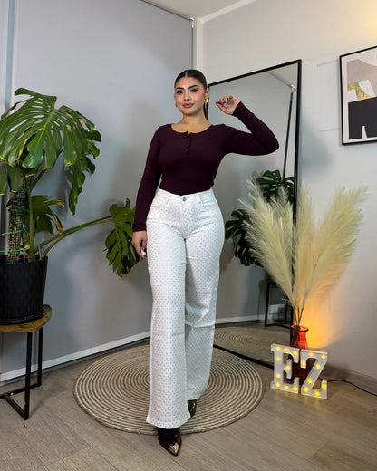 MB7053 (D6) | Wide Leg Blanco Brillos | Menina