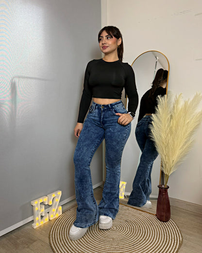 MC1007 (J4) | Flare Celeste Jaspeado Con Faja | Menina