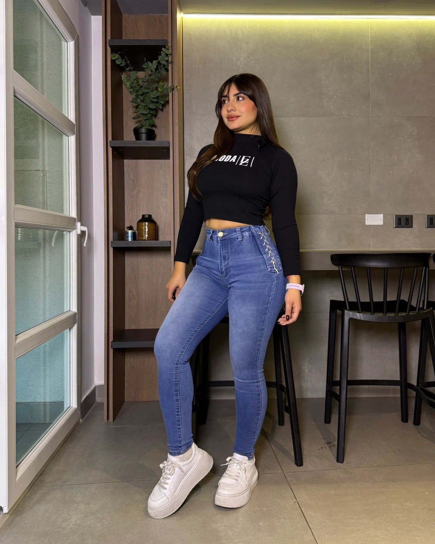 MC5006 | Skinny Trenzado Con Faja Celeste Focalizado | Compra 1 Talla Más (ARRIBA)