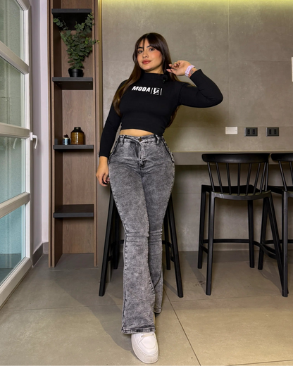 MC5007-2 | Flare Trenzado Con Faja Gris | Compra 1 Talla Más  (ABAJO)