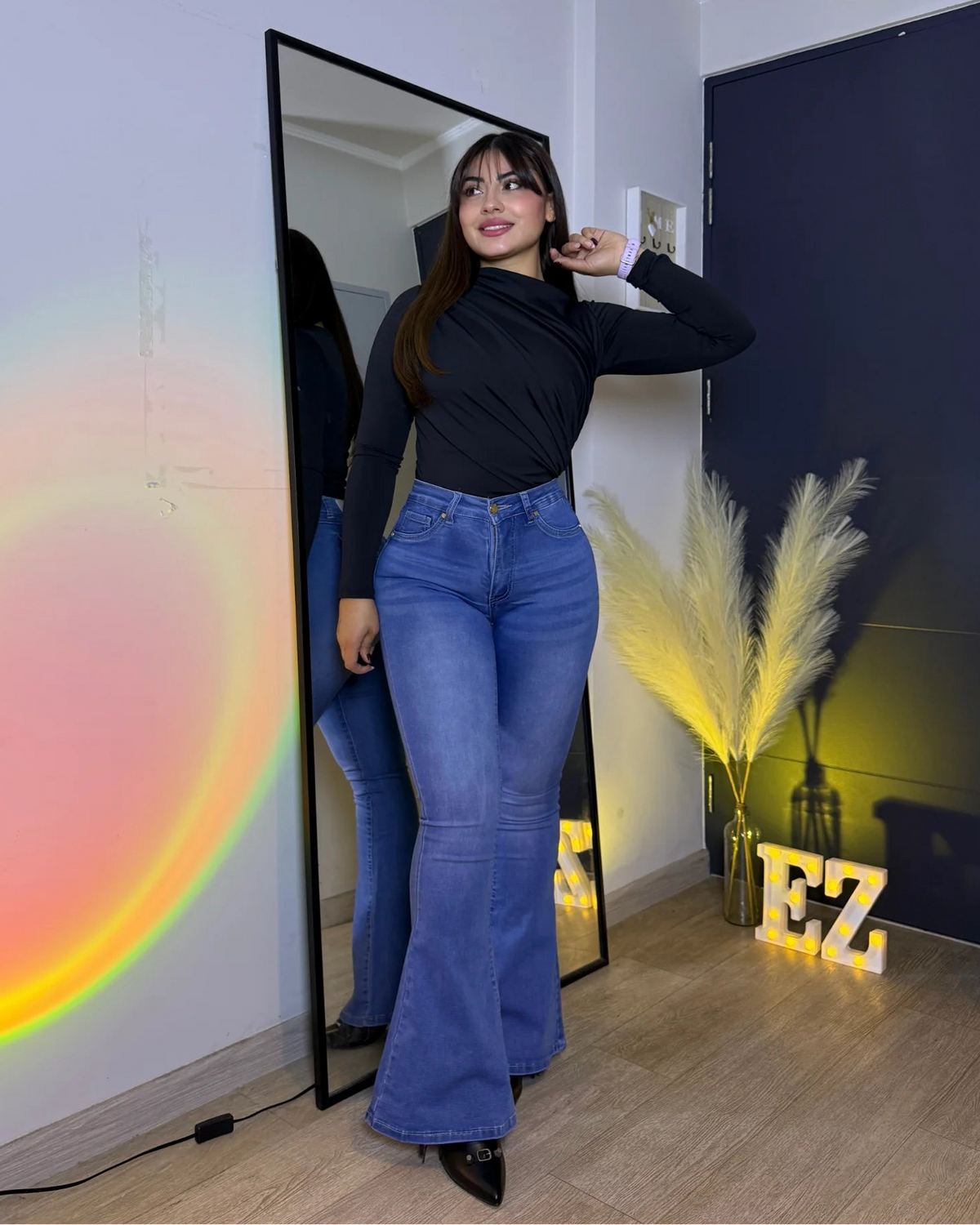 MC5008 | Flare Con Faja Bolsillo Con Tapa Celeste Focalizado  | Compra 1 Talla Más (ARRIBA)