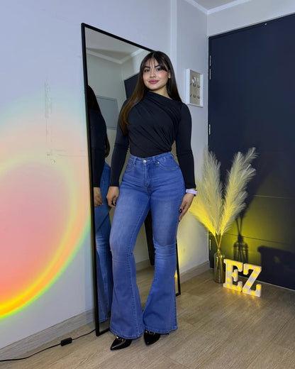 MC5008 | Flare Con Faja Bolsillo Con Tapa Celeste Focalizado  | Compra 1 Talla Más (ARRIBA)