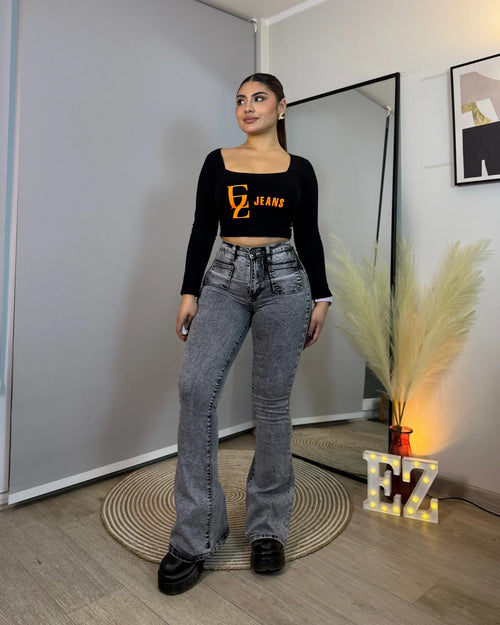 MC5009-3 (J2) | Flare Con Faja Gris Jaspeado |