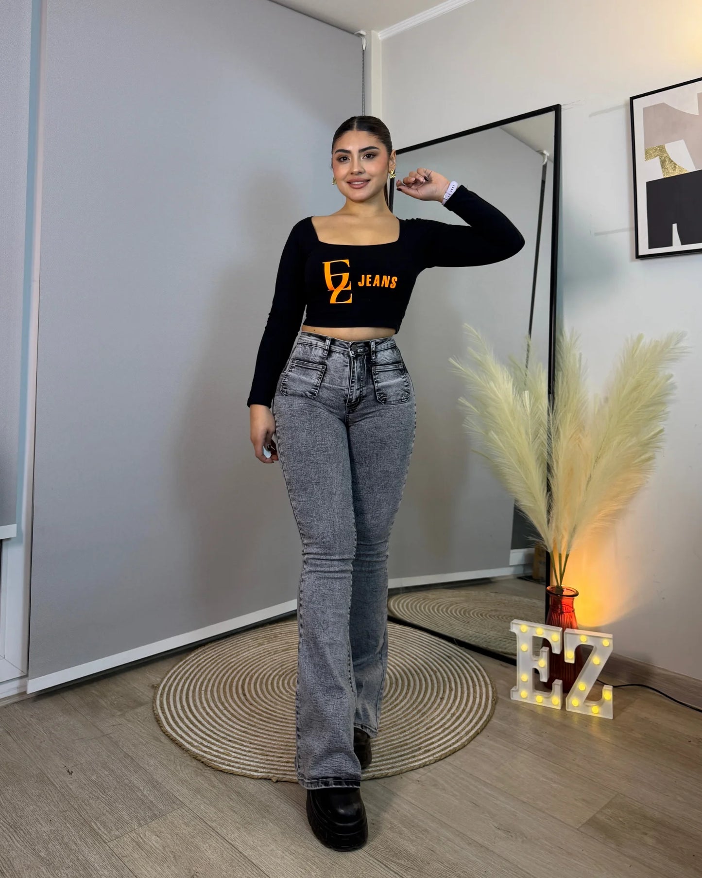 MC5009-3 (J2) | Flare Con Faja Gris Jaspeado |