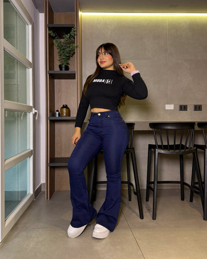 MC5014-1 (F4) | Flare Azul Oscuro Bolsillo Con Tapa | Menina