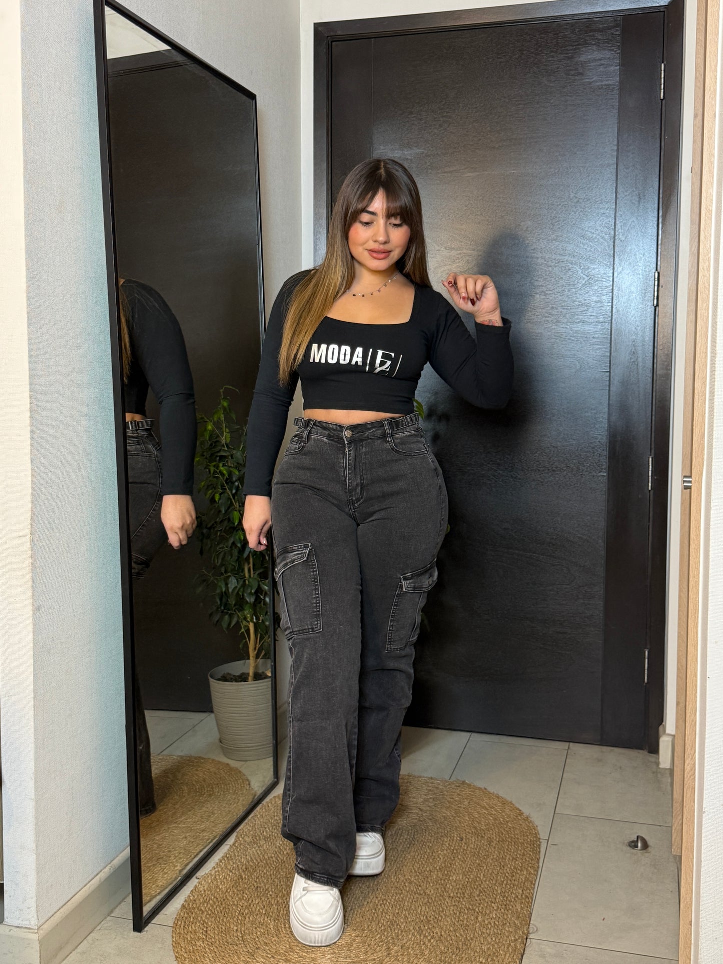 N0508-3 (S3) | Jeans Cargo Grafito | Menina