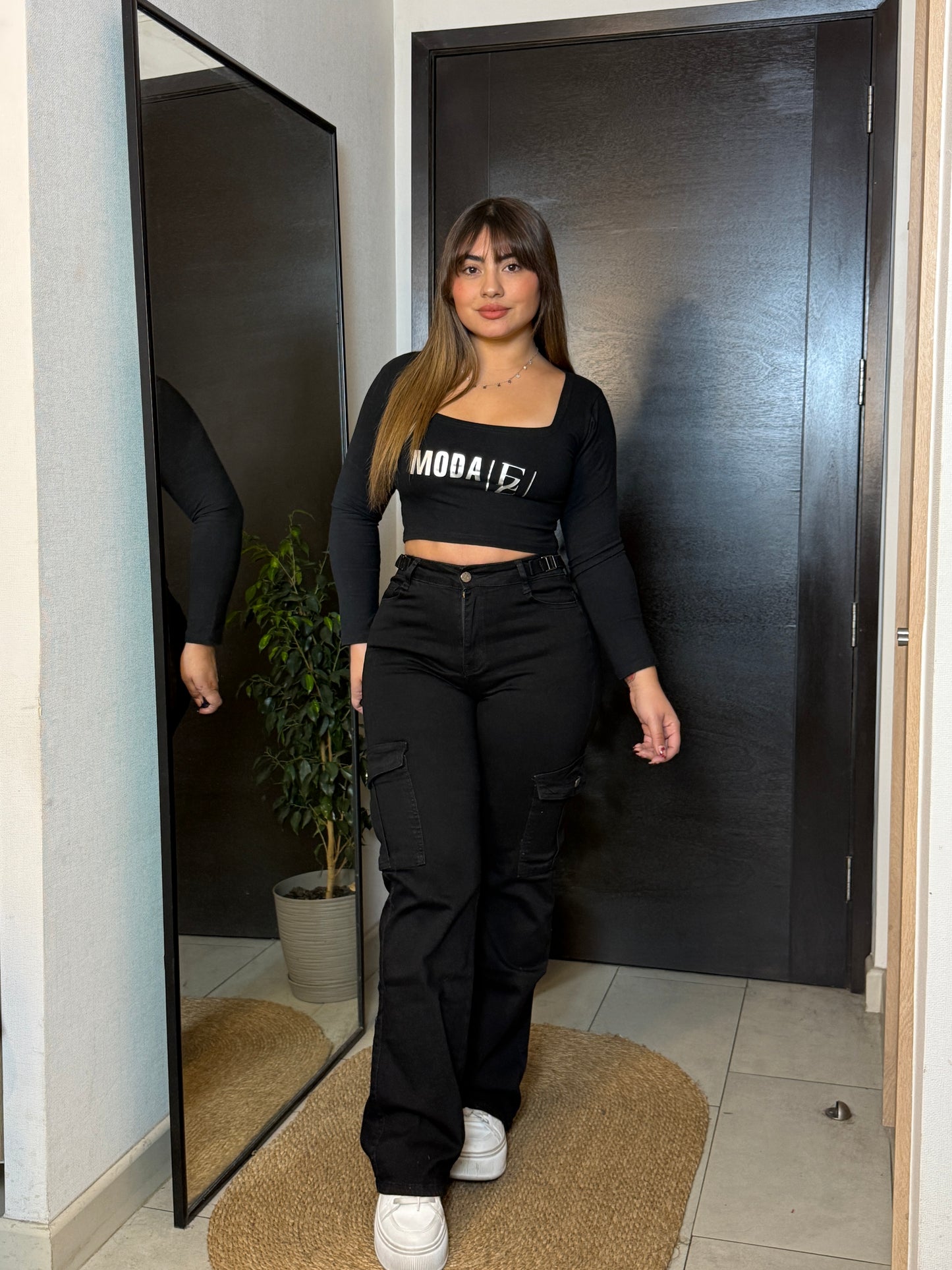 N0508-5  | Jeans Cargo Negro | Menina