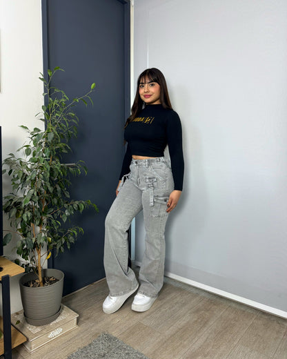 N1101-4 (A2) | Cargo Recto Gris Claro Ajuste Cintura | Menina