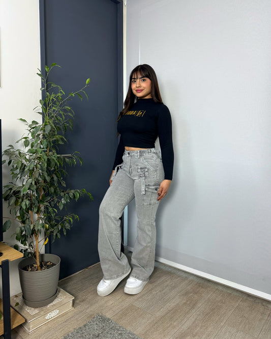 N1101-4 (A2) | Cargo Recto Gris Claro Ajuste Cintura | Menina