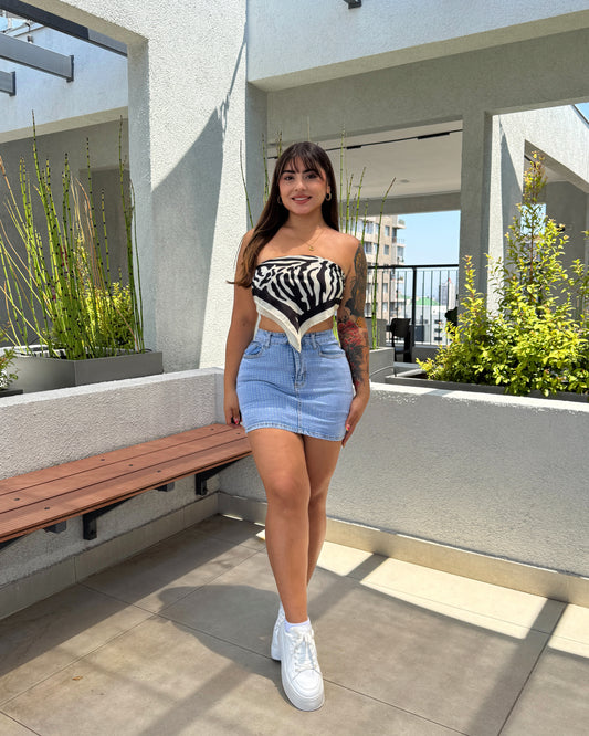 N670-1 () | Falda Short Full Brillos Celeste | Horma Pequeña | Menina