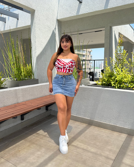 N670-2 (R1) | Falda Short Full Brillos Celeste | Horma Pequeña | Menina