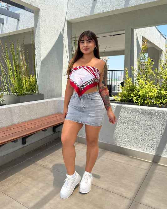 N670-3 (S6) | Falda Short Full Brillos Gris | Horma Pequeña | Menina