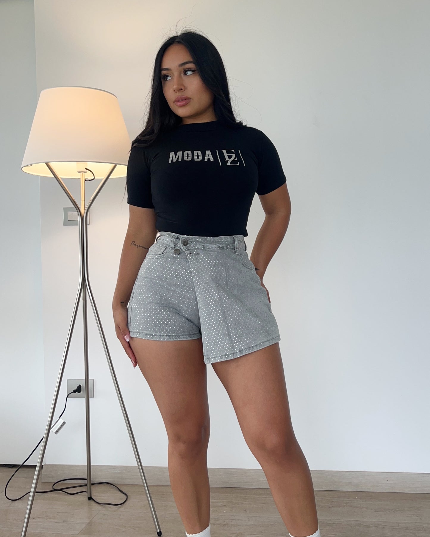 N671-3 () | Falda Con Short Atras Full Brillos Cruzada | Horma Pequeña | Menina