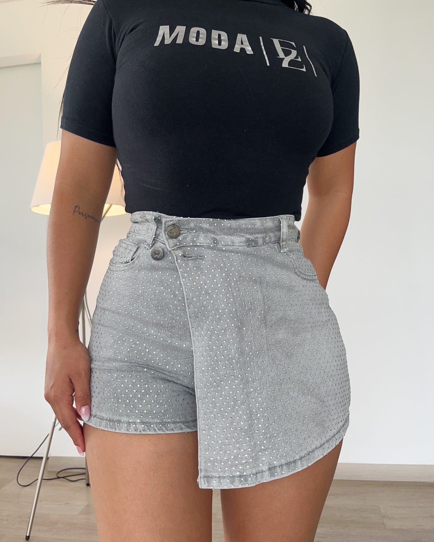 N671-3 () | Falda Con Short Atras Full Brillos Cruzada | Horma Pequeña | Menina