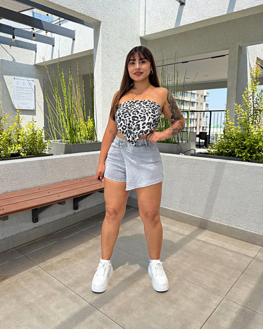 N671-3 (Q4) | Falda Con Short Atras Full Brillos Cruzada | Horma Pequeña | Menina