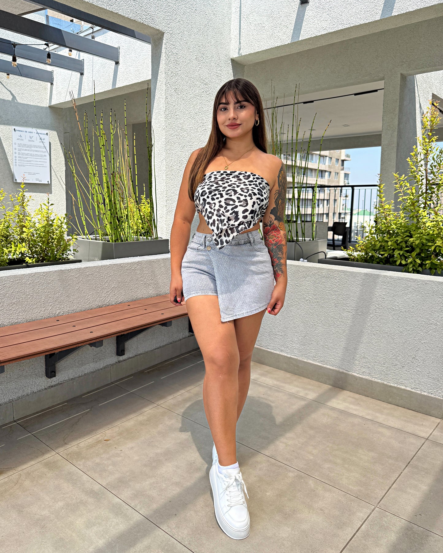 N671-3 () | Falda Con Short Atras Full Brillos Cruzada | Horma Pequeña | Menina
